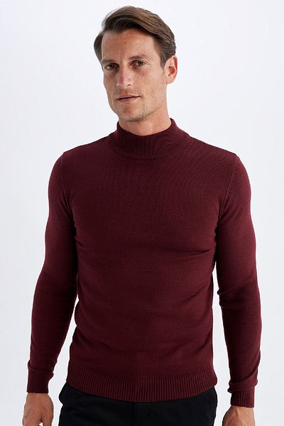 DeFacto Slim Fit Slim Fit Jumătate cu gât țesut Pulover de bază solid din tricotaj R1127az