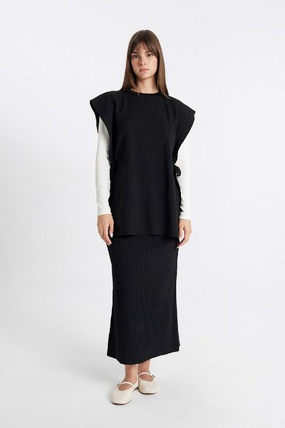 DeFacto Regular Fit Basic Plain Maxi Μαύρη Πλεκτή Φούστα A1314ax24au