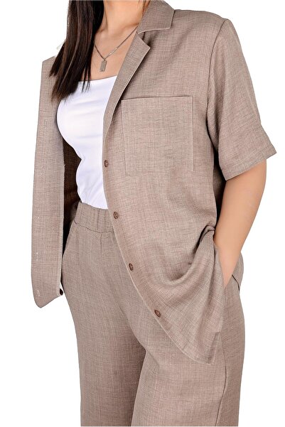 MODA FREYJA SOFİA KETEN CEKET YAKA KISA KOL GÖMLEK