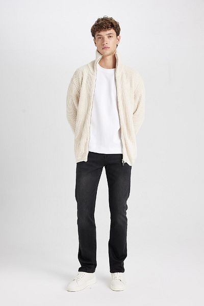 DeFacto Standard Fit Regular Cut Stand Collar Zipper Cardigan C9014Ax24Au