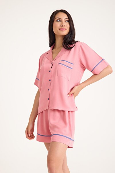 Amarelle Σετ πιτζάμες Dream Pink Viscose με κοντό μανίκι και κουμπιά μπροστά
