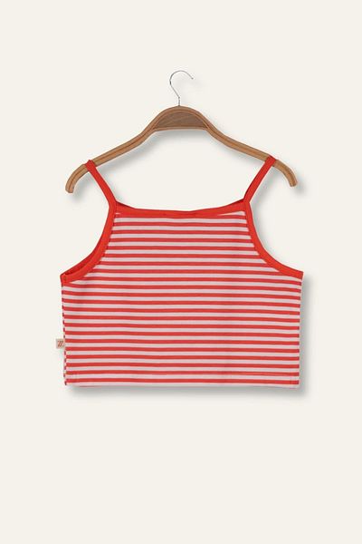 Zeyland Girl's Crop Striped Undershirt - Coral Striped