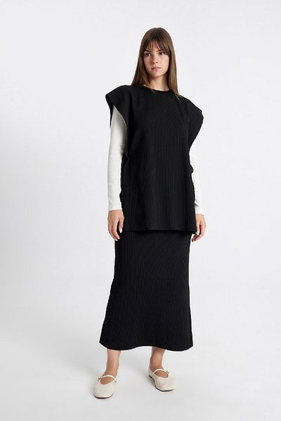 DeFacto Regular Fit Basic Plain Maxi Μαύρη Πλεκτή Φούστα A1314ax24au