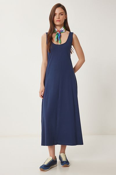 Lovelyİstanbul Rochie de bază tricotată de vară fără mâneci ALBASTRU ÎNCHIS LCR0057