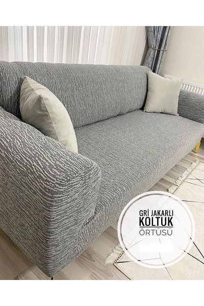 Şirin Hanem Jacquard 3-Seater Sofa Cover, Sofa Bed Sofa Cover Anthracite (PRODUCT CONTENT 1PCS)
