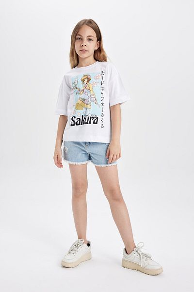 DeFacto Tricou cu mânecă scurtă cu mânecă scurtă, supradimensionat, imprimat pentru fete C5948a824hs
