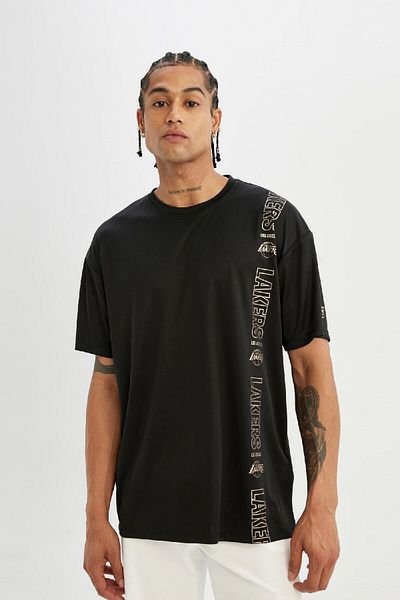 DeFacto Los Angeles Lakers Boxy Fit T-Shirt - Crew Neck, Heavy Fabric, Short Sleeve C7306Ax24Sm