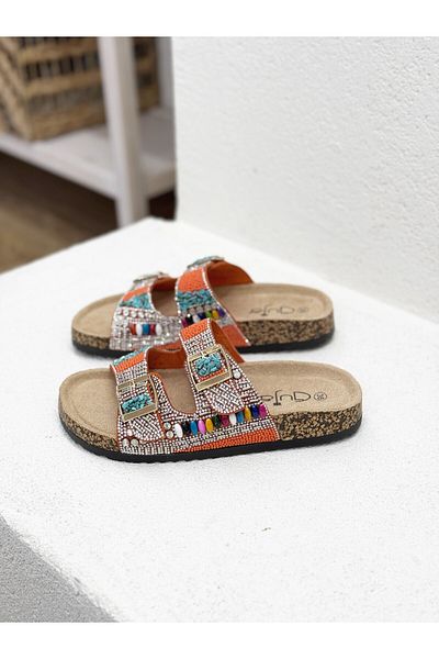 Guja 25Y102-2 Double Buckle Stone Cork Sole Slippers Women