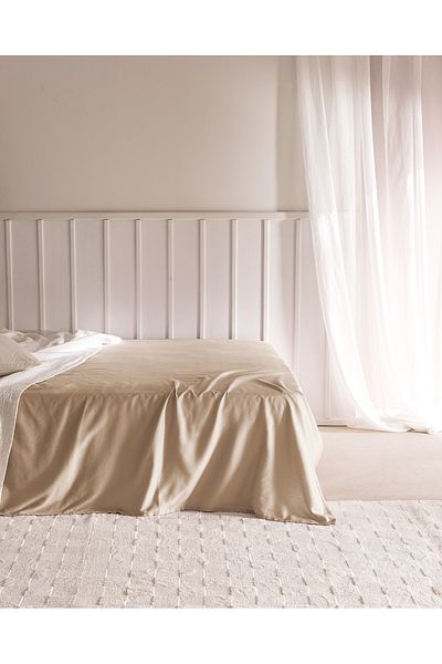 Madame Coco Beige Satin Bed Sheet - Ciel Double Cotton Elasticless