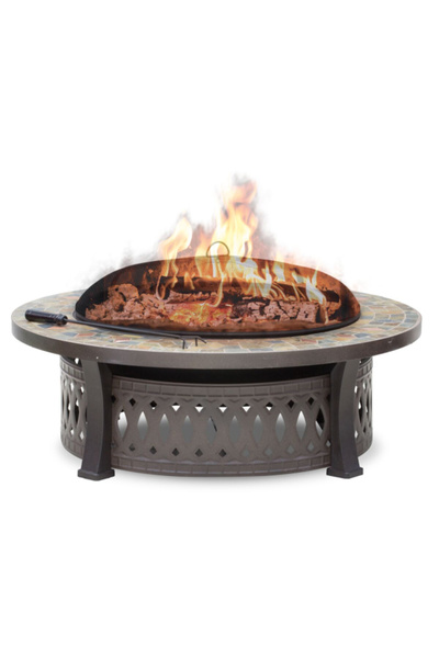 Living Accents طاولة حفرة نار دائرية مزخرفة مع غطاء شبكي