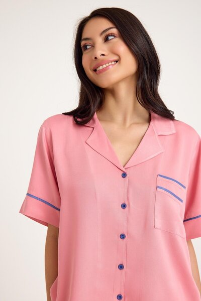 Amarelle Σετ πιτζάμες Dream Pink Viscose με κοντό μανίκι και κουμπιά μπροστά