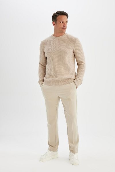 DeFacto Marineblauer Standard-Fit-Jacquard-Strickpullover mit normaler Passform und Rundhalsausschnitt A5234ax24wn
