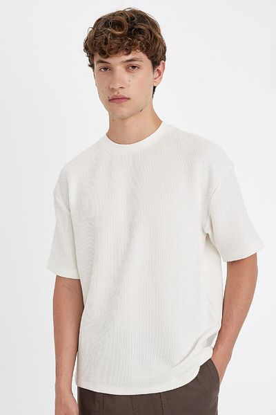 DeFacto Box-Fit-Kurzarm-Basic-T-Shirt mit Rundhalsausschnitt, einfarbig, C8724ax24au