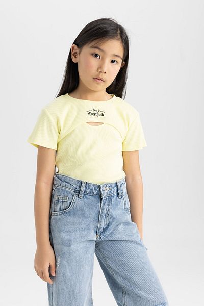 DeFacto Girls' Ribbed Camisole 2-Piece Short Sleeve T-Shirt C8603A824Hs