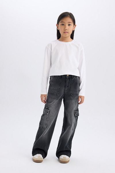DeFacto Girl's Wide Leg Cargo Wide Leg Jean Trousers C8539A824Au