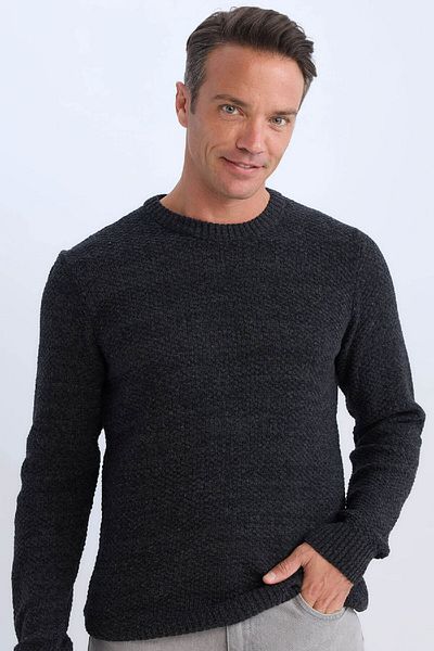DeFacto Standard-Passform, normaler Schnitt, strukturierter Basic-Strickpullover mit Rundhalsausschnitt R1175az24wn