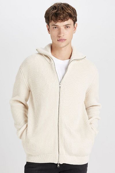 DeFacto Standard Fit Regular Cut Stand Collar Zipper Cardigan C9014Ax24Au