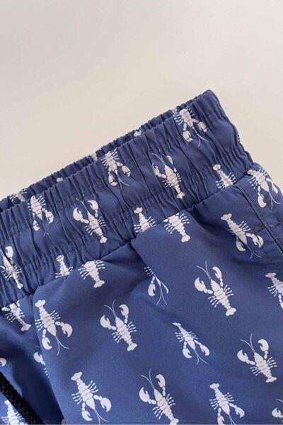 AYYILDIZ 106 Blue Lobster Patterned Boys' Swim Shorts