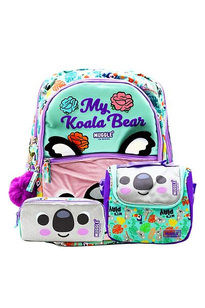 MUGGLE 3 Compartment Koala School Bag + Lunch Box + Pen Holder