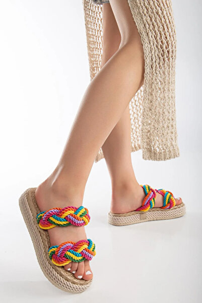 Zerenyus Colorful Straw Twisted Summer Rope Slippers
