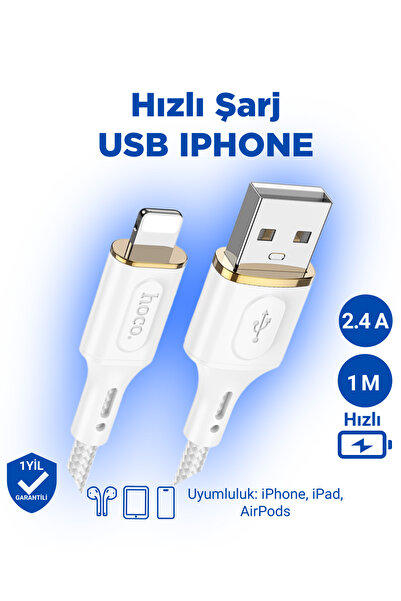 Hoco X95 2.4a Iphone Uyumlu Lightning To Usb Hızlı Şarj Veri Kablosu Beyaz 1 ...