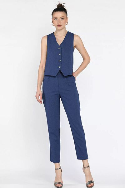 GÜLSELİ Indigo Women's Button Detailed Lined Vest Trousers Set of Two