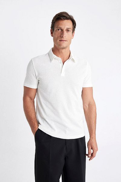 DeFacto Slim Fit Slim Fit Polo γιακά με κοντό μανίκι με υφή T-shirt C8573ax24sm