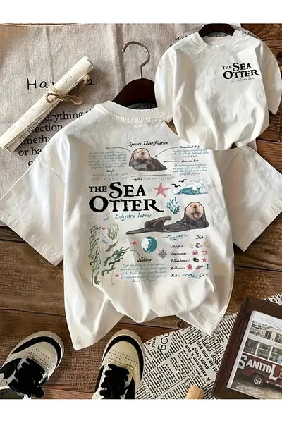 Touz Moda تي شيرت كبير الحجم مطبوع عليه Sea Otter للجنسين