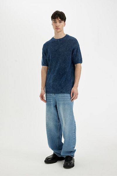 DeFacto Πλεκτό μπλουζάκι Relaxed Fit Crew Neck Pale - C7332ax24sm