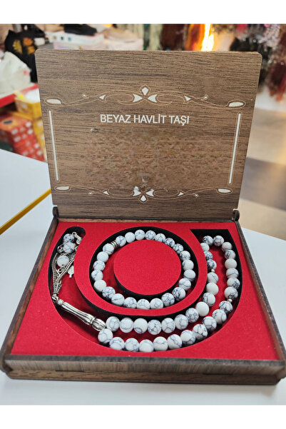 semazen Set de mărgele de rugăciune și brățări din piatră naturală albă de ha...