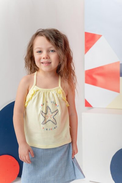 Zeyland Kız Çocuk Paradıse Baskılı Askılı T-Shirt - Sarı