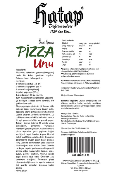 Hatap Değirmenleri Hatap Pizza Unu 1 kg