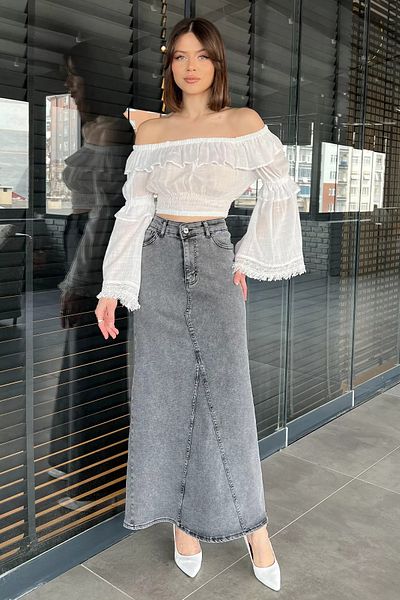 GÜLSELİ Fusta de damă antracit din denim