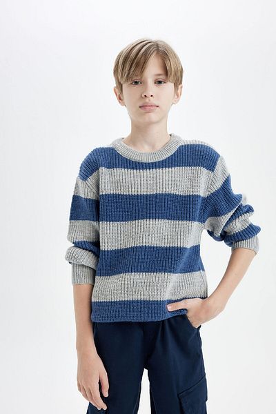 DeFacto Boy's Crew Neck Striped Knitwear Sweater C8112A824Cw
