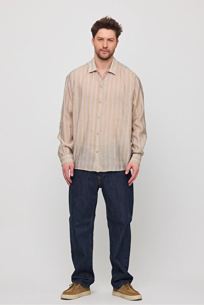 NGR Men's Yarize Striped Voile Shirt Beige