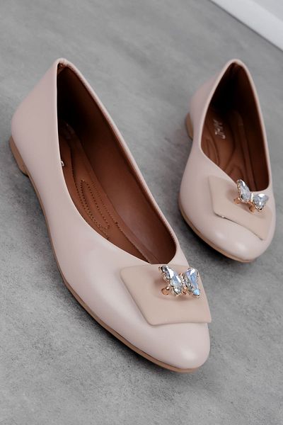Lal Shoes & Bags Pantofi de balerină Loki pentru damă cu cataramă fluture-crem