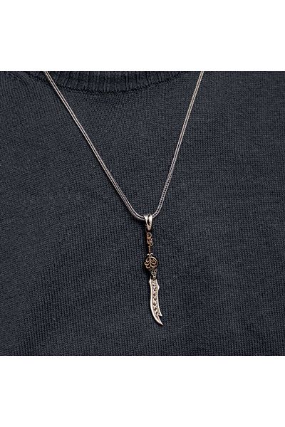 Skygo Silver Patterned Zulfiqar Sword Men's Necklace