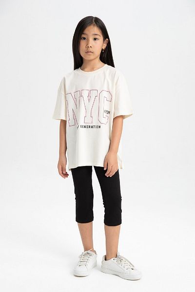 DeFacto Girl's 2 Piece Set Crew Neck Printed Short Sleeve T-Shirt Leggings C7500A824Sm