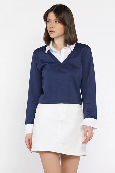 GÜLSELİ Γυναικεία μπλούζα με γιακά πουκάμισο Navy Blue