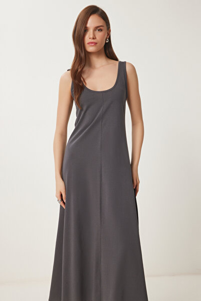 Lovelyİstanbul Sleeveless Basic Summer Knitted Dress Anthracite Lcr0057