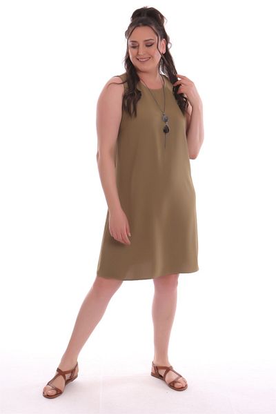 Trend42plus Αμάνικο Χακί Φόρεμα Plus Size