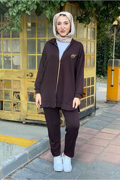 Moda Rosa 25Y2241 - Brown - Jacket with Flowers Modal Double Set