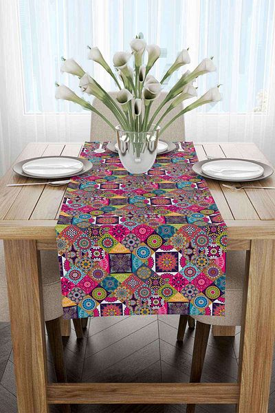 Cango Home Pink Ethnic Motif Patterned Digital Printed Runner Cgh1335-2-Rn