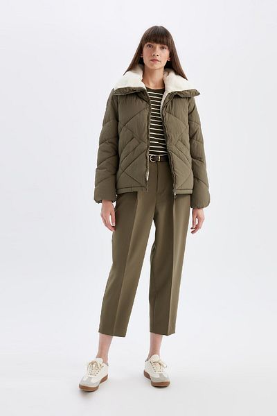 DeFacto Quilted Puffer Coat with Faux Fur - Windproof with Pockets A0756Ax24Wn
