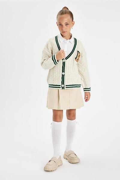 DeFacto Girl's Knitwear V-Neck Button Closure School Cardigan C6926A824Au
