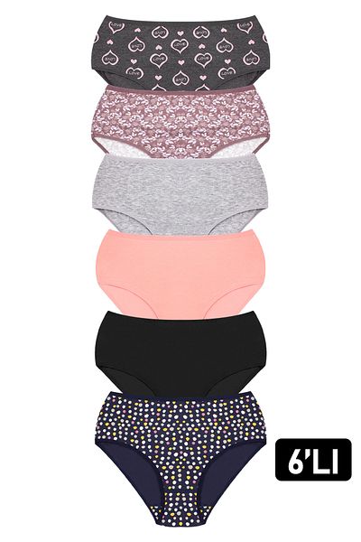 Öts Women's Mix Color 6-Piece Cotton Patterned Bato Panties
