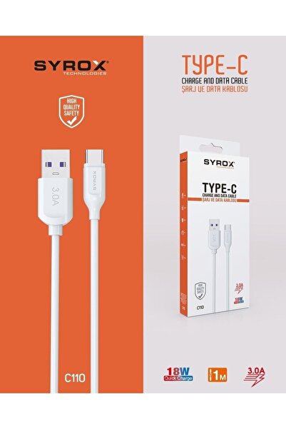 Syrox C110 Type-c Girişli 18w 3.0a Hızlı Şarj Ve Data Kablosu