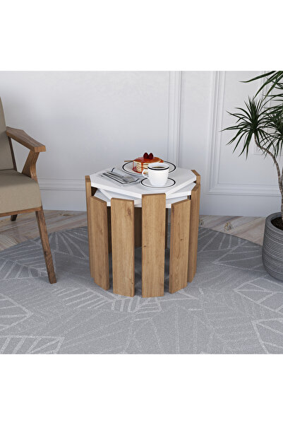 Azra Basket-White Zigon Coffee Table Side Table 3-Piece Coffee Table, Economic Coffee Table, Decorative Coffee Table, Modern Coffee Table
