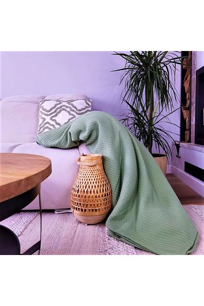 Kotonia Home - Pique Blanket, 220x240 Cm, 100% Cotton, Mint Green