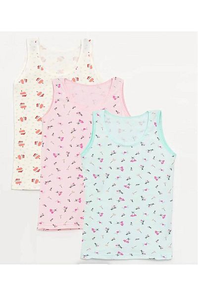 Beyaz Gelincik Underwear Girl's Cotton Patterned Undershirt 3-Pack